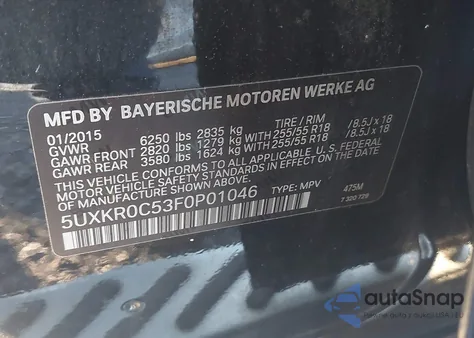 2015 BMW X5 xDrive35I from USA, damaged, VIN 5UXKR0C53F0P01046